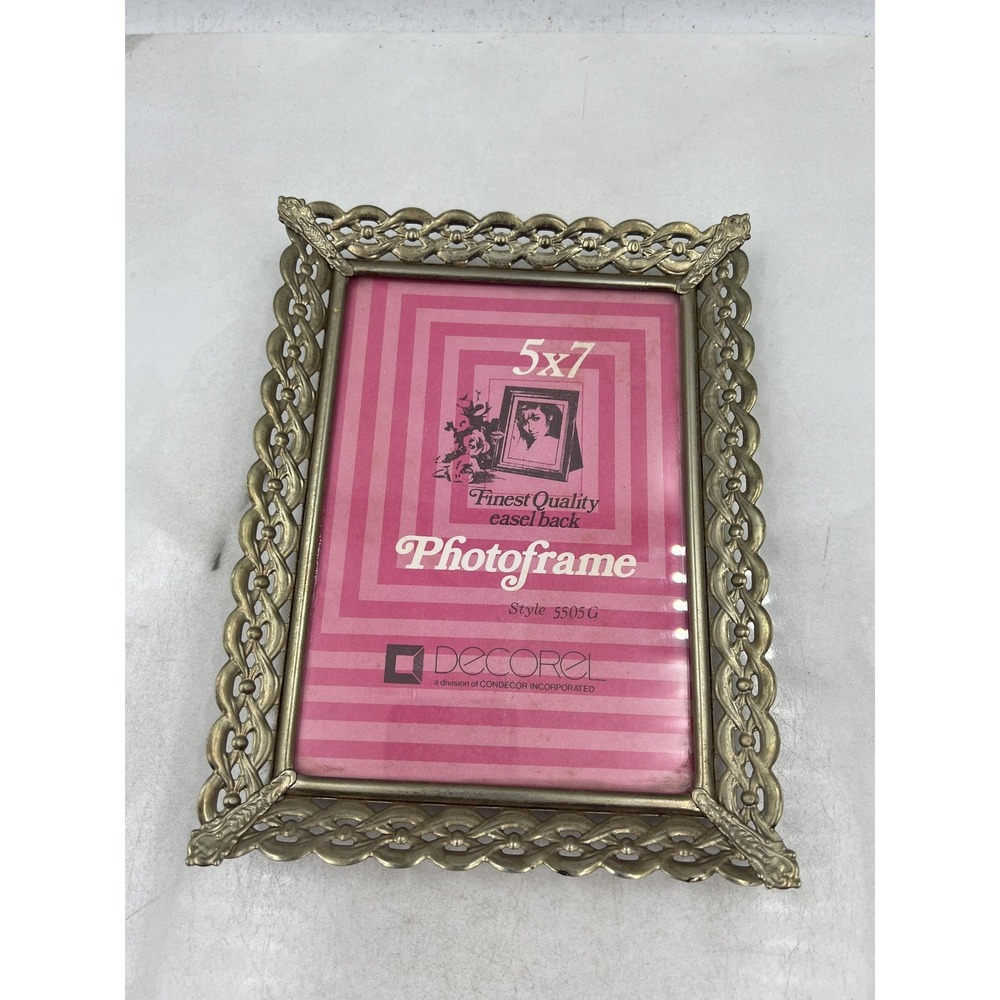 Decorel Ornate Metal Photo Frame 5x7 Gold Tone Filigree Style 5505G Hanging Ring